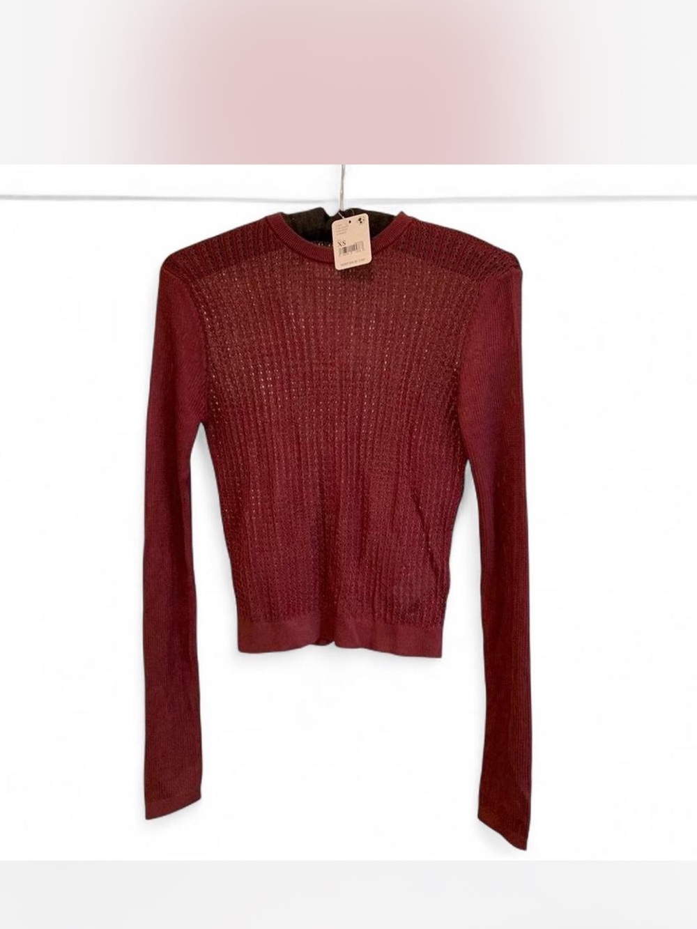 New Mesh Free People Mesh Burgundy Long Sleeve Cropped Top w/stretch size XS